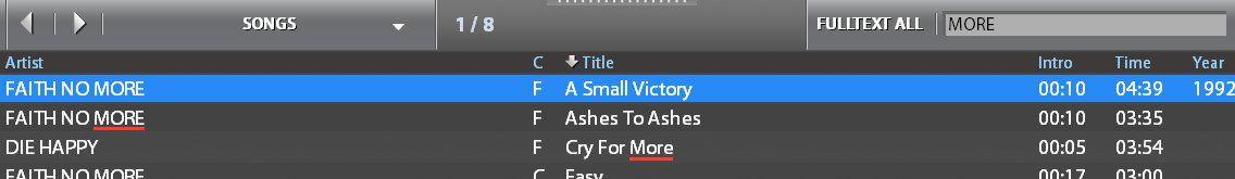 I would add you search for a song to underline where the word was found