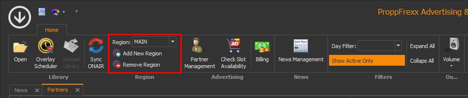 New Region group in the Advert &amp; News Management